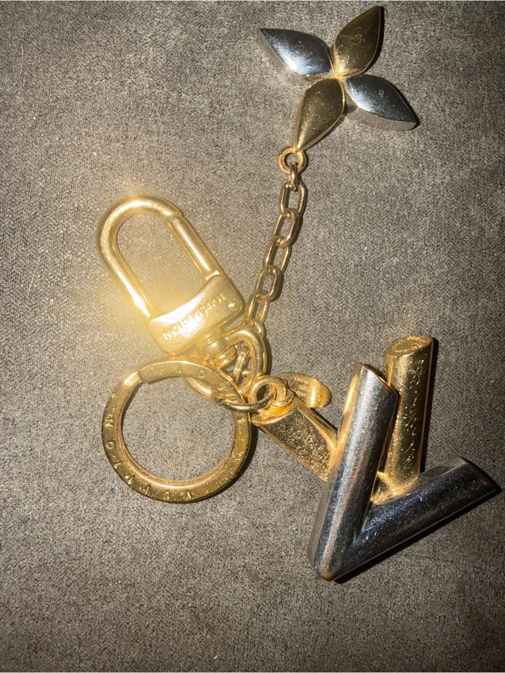 Louis Vuitton Two-Tone Gold & Silver LV Keychain Charm